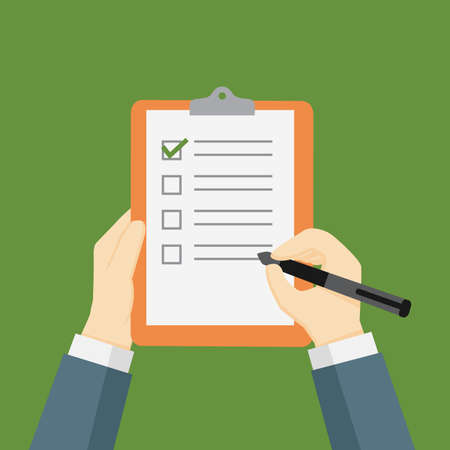 Businessman Holding a Clipboard and Filling a Checklist Formのイラスト素材