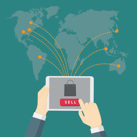 businessman holding tablet and use it to sell the productのイラスト素材