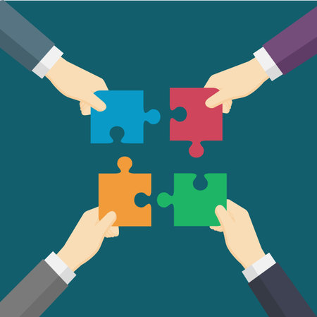 businessman holding a part of puzzleのイラスト素材