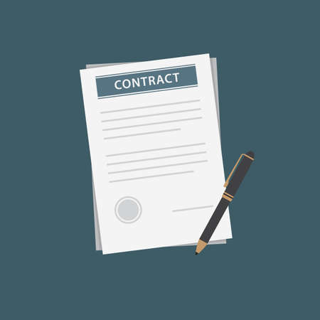 Flat Design of Contract Document and Black Penのイラスト素材