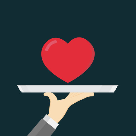 Giving The Red Heart, Hand Holding A Tray with Heart Shapeのイラスト素材