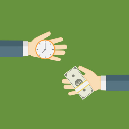 Time Is Money Illustration, People Hand exchanging time with money