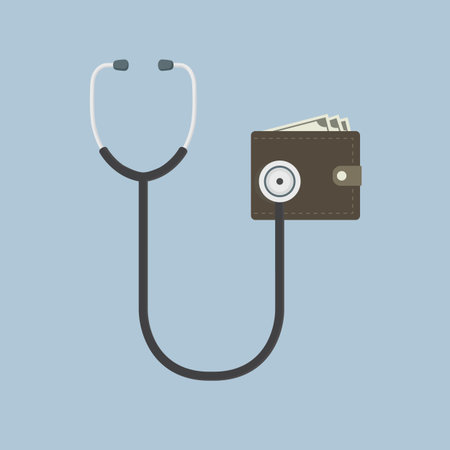 Wallet Financial Check Up Illustration, flat design of stethoscope and Money walletのイラスト素材
