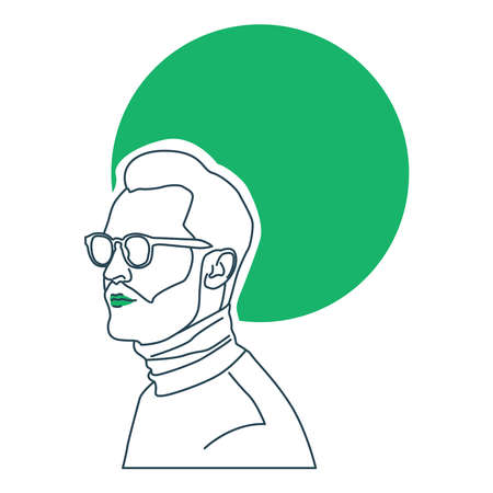 man flat line avatar with green circle and with minimalist style for your businessのイラスト素材