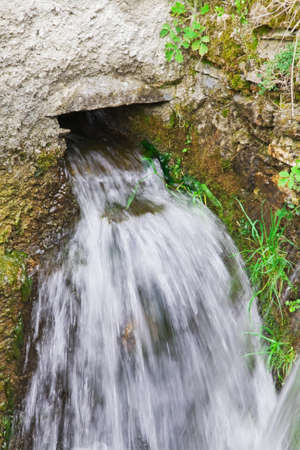 Close-up of water stream on Italian mountain, in Piedmont,  Ligurian Apennine.の写真素材