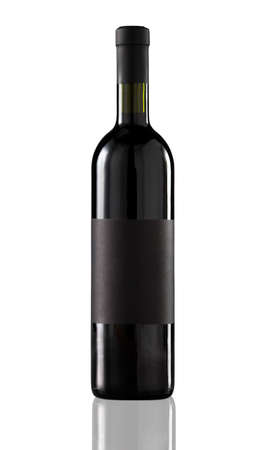 Red wine bottle isolated with blank label の写真素材