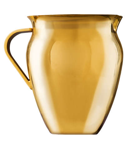 Golden jug on white background の写真素材