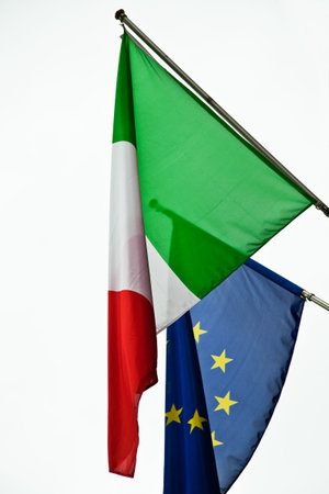 Flags of Italy and Europeの写真素材