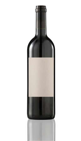 Red wine bottle isolated with blank label の写真素材
