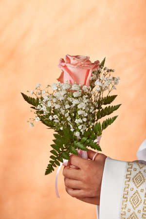Pink rose  child with bouquet の写真素材