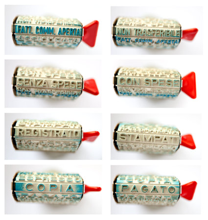 Collage of vintage rubber stamps (tools for office).