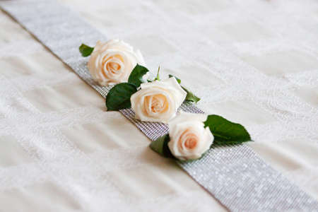 Detail of holiday dinner table の写真素材
