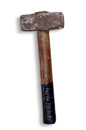 Old hammer on white with shadow 