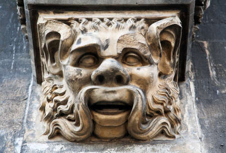 Mask. Detail of building in Aachen (Germany) の写真素材