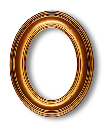 Golden oval frame on white with shadowの写真素材