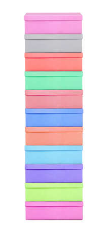 Pile of pastel shoe-box on whiteの写真素材