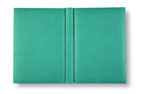 Green leather book cover on white with shadow.の写真素材