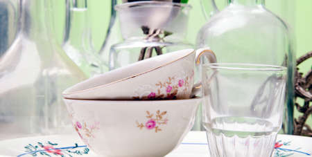 vintage cups, glass and bottlesの写真素材