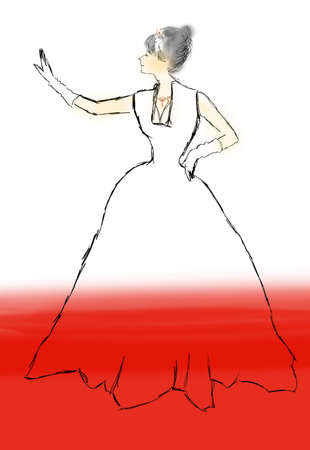 Young woman with elegant dress on red carpet.の写真素材