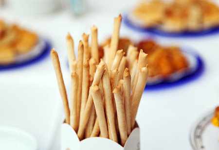 Italian grissini in a restaurantの写真素材