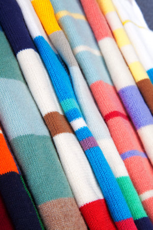 Detail of striped wool scarfes 