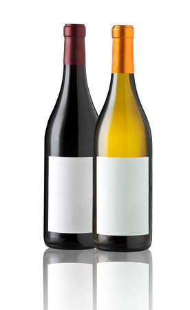 Wine bottles isolated with blank labels for your text or logo.の写真素材