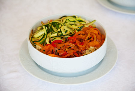 Bowl of zucchini and peppersの写真素材