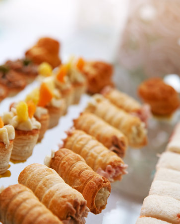 Food for cocktail  on wedding party at hotelの写真素材