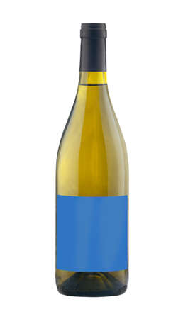 White wine bottle isolated with blank label for your text の写真素材