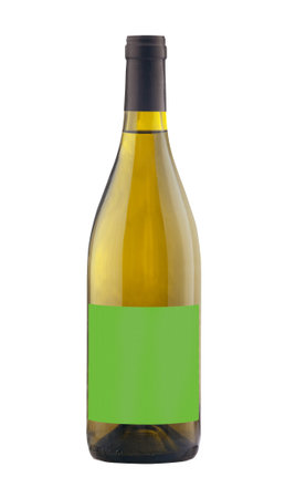 White wine bottle isolated with blank label for your textの写真素材
