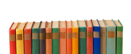 Stack of books on white.