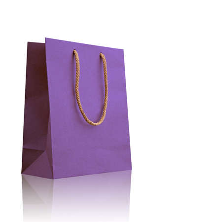 Violet shopping bag on white with space for your textの写真素材