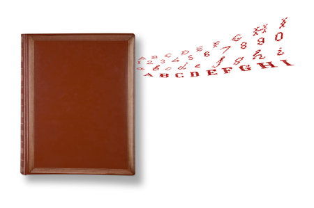Brown leather book cover with numbers and letters