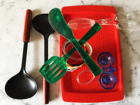 Group of colorful vintage cuisine toolsの写真素材