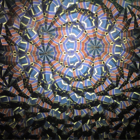 Abstract background.  Real shooting done with a kaleidoscope. Main colors: blue, red, white, yellow...
