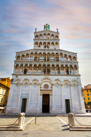 Facade of the church of San Michele in Foro in Lucca, Tuscany, Italyの写真素材