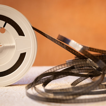 old 8mm film. Vintage and warm effect, squaredの写真素材
