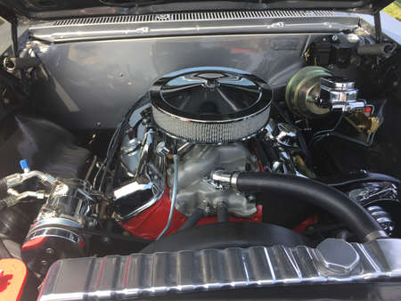 Restored V8 engine in a classic carの写真素材