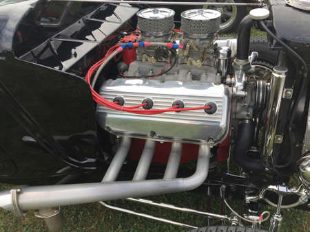 High performance engine in a hot rodの写真素材
