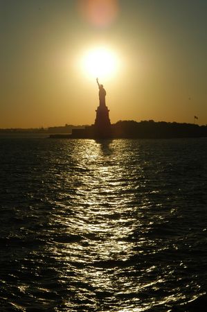 Statue of Liberty in Sunsetの写真素材
