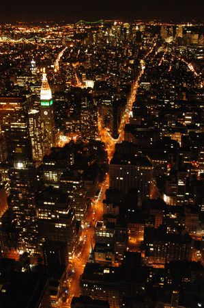 Manhattan from above at nightの写真素材