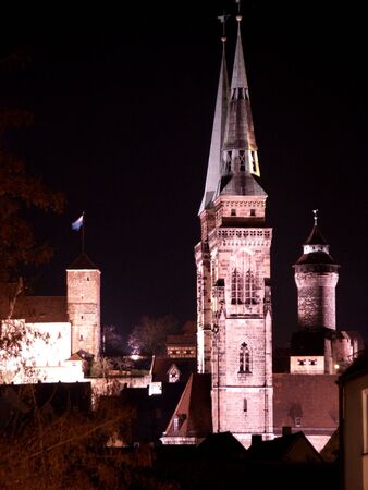 Nuremberg's Old City Center at NIghtの写真素材
