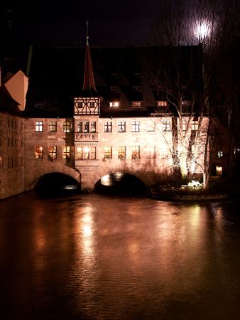 Nuremberg's Old City Center at NIghtの写真素材