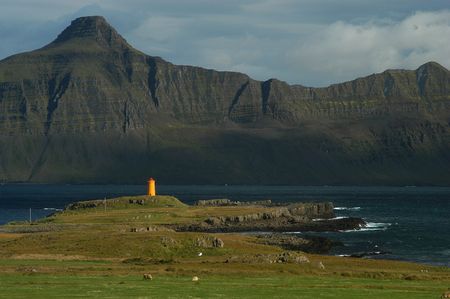 Iceland Seascape with Lighthouseの写真素材