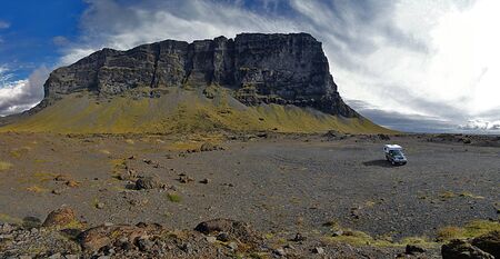 Lomagnupur Rock in Iceland (150° Panorama)の写真素材
