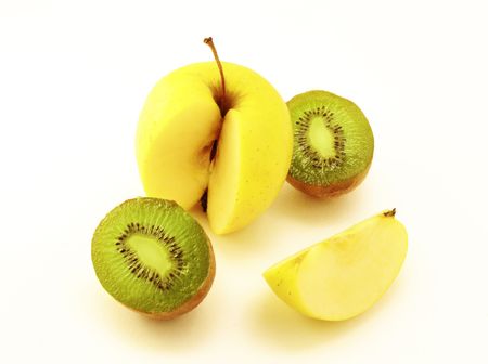 Photo of kiwi, apple on white backgroundの写真素材