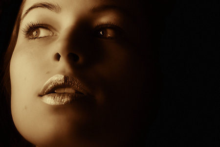 Beautiful woman closeup. Retro art photoの写真素材