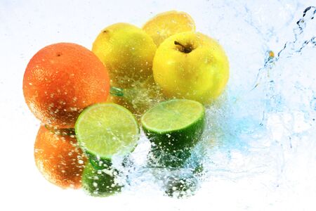 splash water with freshnes fruitsの写真素材