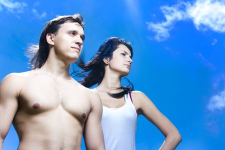 Emotional portrait of beautiful girl and handsome manの写真素材