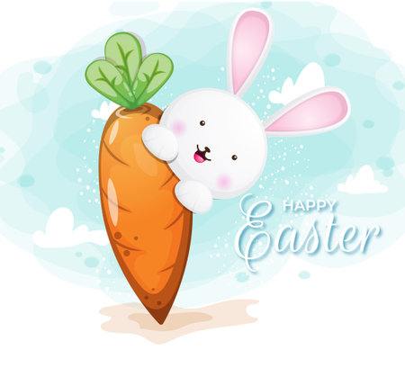 Happy easter with cute bunny and carrot for easter dayのイラスト素材